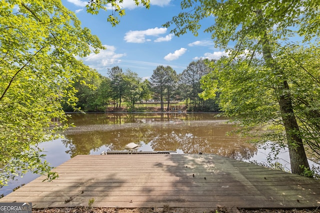 view of dock with a water view