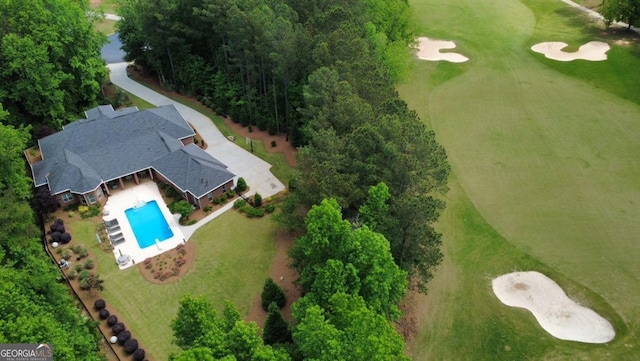 drone / aerial view with view of golf course