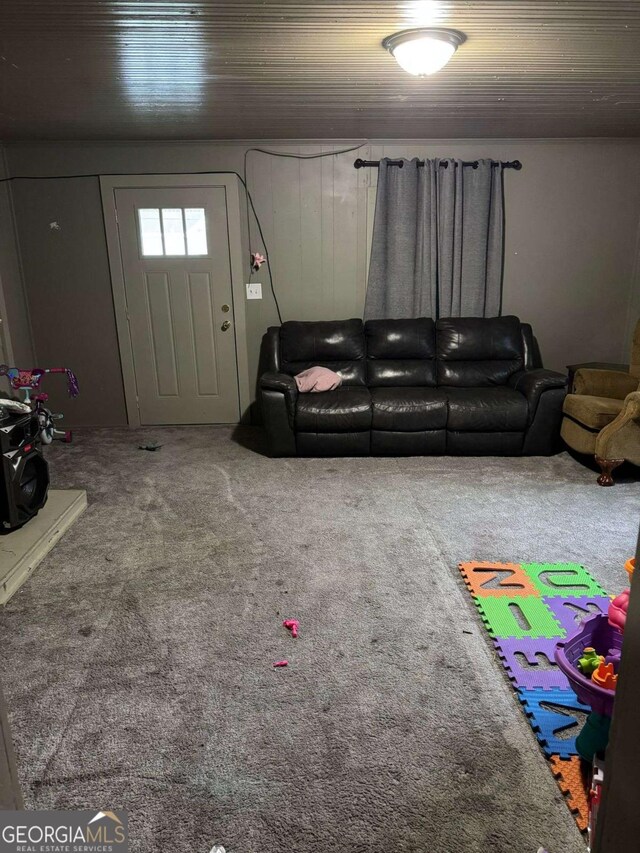 living area with carpet