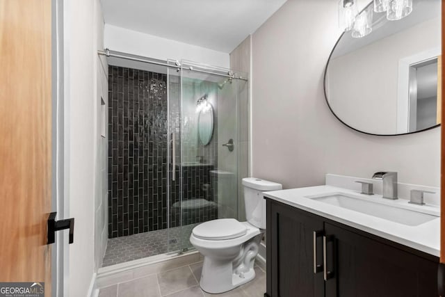 49 Baum Weg, Helen, GA 30545 - full bathroom with tile patterned floors, a stall shower, vanity, and toilet