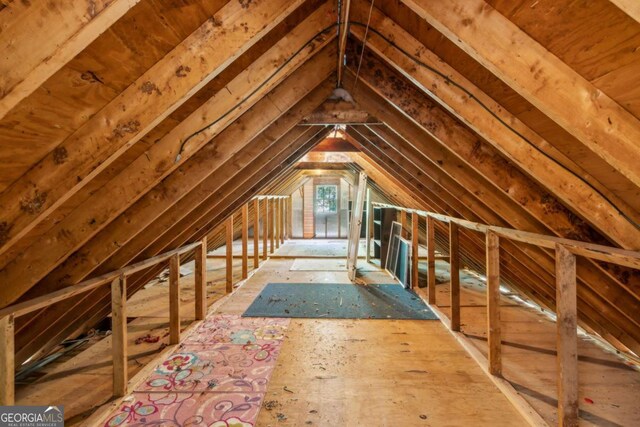 view of unfinished attic