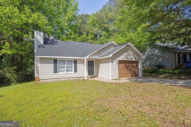 785 Redland Dr, Jonesboro, GA 30238 - single story home featuring a garage, a chimney, driveway, and a front yard