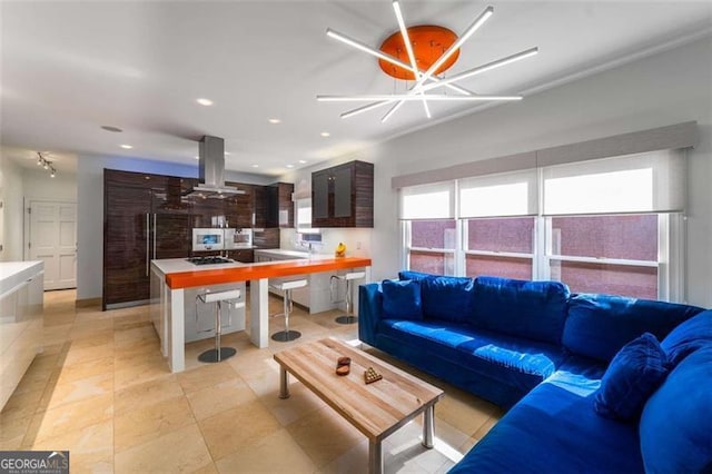 living area with recessed lighting