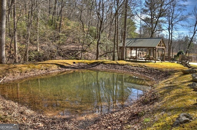 view of water feature with a gazebo