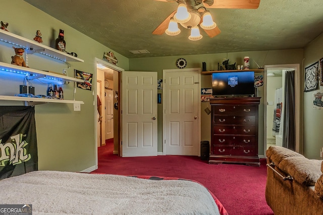 carpeted bedroom with baseboards and ceiling fan