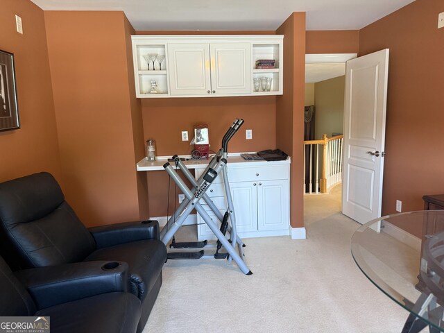 workout area with light colored carpet