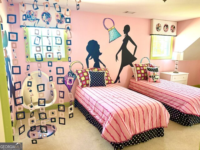 carpeted bedroom with visible vents