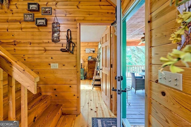 428 Gibbs Rd, Blairsville, GA 30512 - hallway featuring wood walls and wood-type flooring