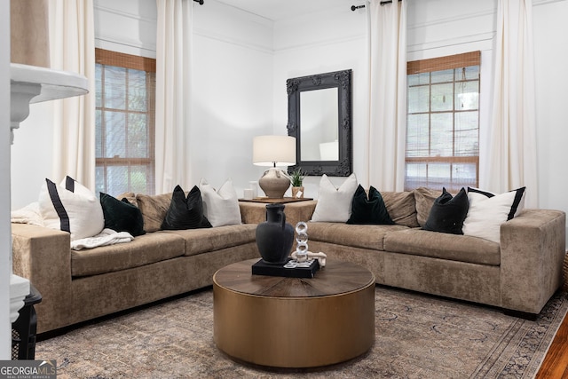 living room with wood finished floors