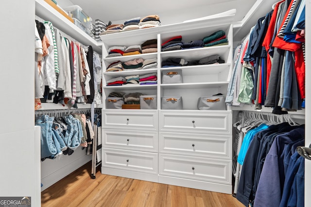 walk in closet featuring light wood-style flooring