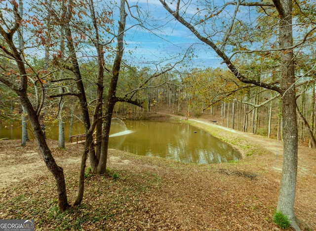 view of water feature featuring a forest view