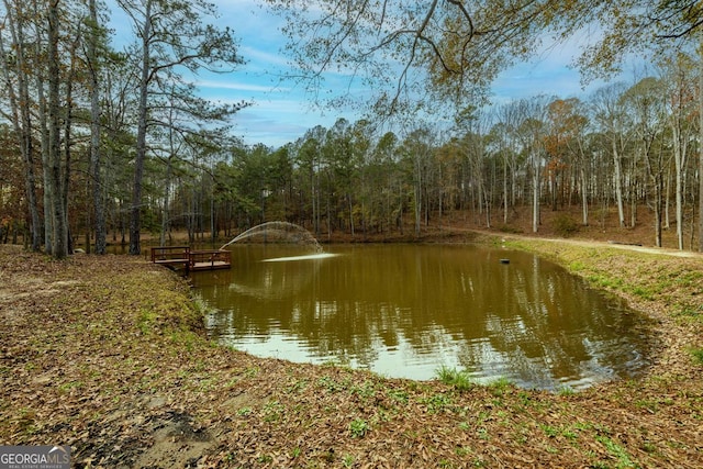 water view featuring a forest view