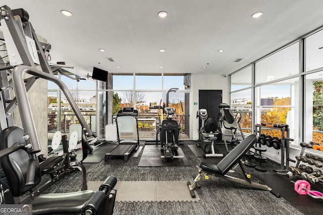 130 Arizona Ave NE Unit 104, Atlanta, GA 30307 - exercise room with expansive windows and recessed lighting
