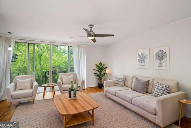120 Alden Ave NW Unit C3, Atlanta, GA 30309 - living area with ceiling fan, ornamental molding, and wood finished floors