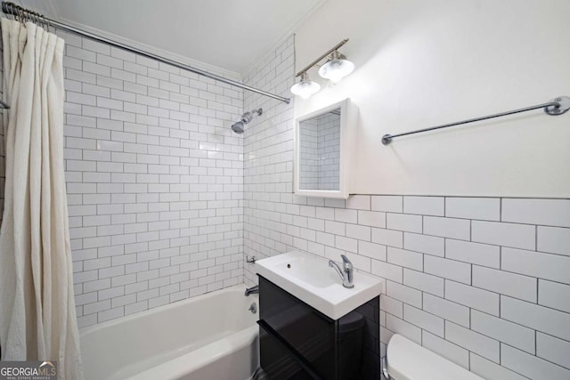 120 Alden Ave NW Unit C3, Atlanta, GA 30309 - bathroom with vanity, toilet, tile walls, and shower / tub combo with curtain