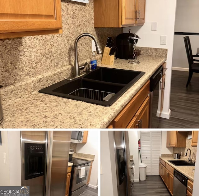 3796 Kensingwood Trce, Decatur, GA 30032 - kitchen with appliances with stainless steel finishes, a sink, dark wood-type flooring, and tasteful backsplash