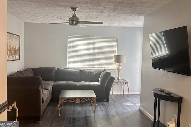 3796 Kensingwood Trce, Decatur, GA 30032 - living room with baseboards, ceiling fan, a textured ceiling, and wood finished floors