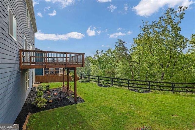 view of yard with a fenced backyard and a deck