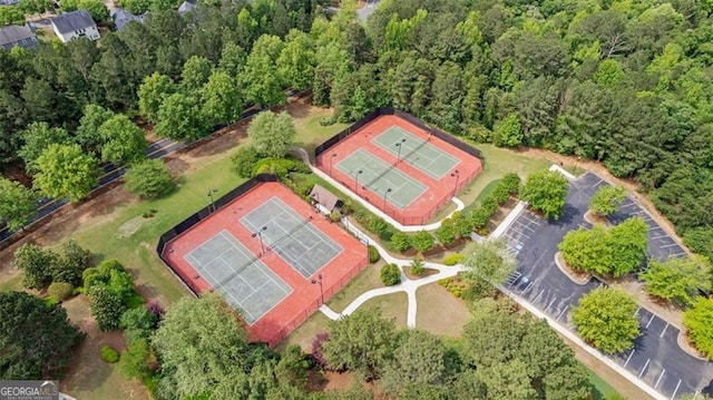 aerial view with a wooded view