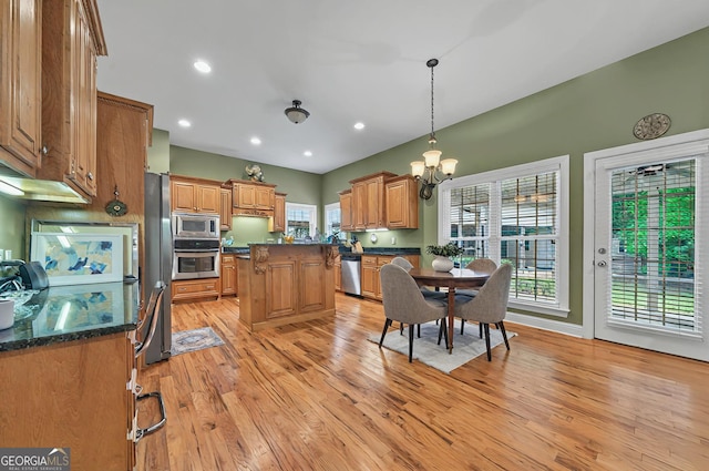 229 Old Plantation Trl NW, Milledgeville, GA 31061 - dining space with recessed lighting, light wood-style flooring, and a chandelier
