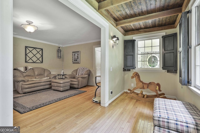 159 May Ln, Zebulon, GA 30295 - sitting room with baseboards, wooden ceiling, ornamental molding, and hardwood / wood-style flooring