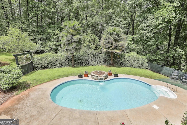 159 May Ln, Zebulon, GA 30295 - view of swimming pool with a fenced backyard, a fenced in pool, and a lawn