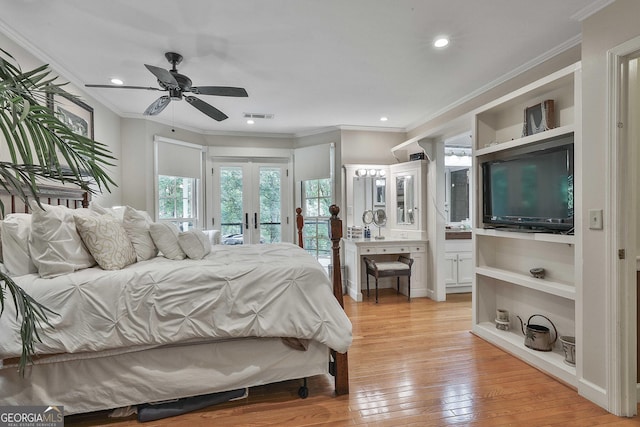 159 May Ln, Zebulon, GA 30295 - bedroom featuring crown molding, access to exterior, french doors, and visible vents