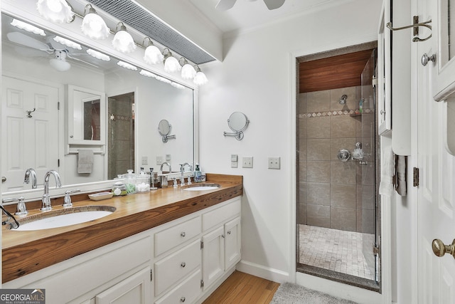 159 May Ln, Zebulon, GA 30295 - bathroom with a sink, ceiling fan, and a shower stall