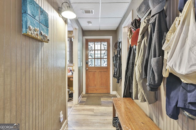 159 May Ln, Zebulon, GA 30295 - mudroom with wooden walls, visible vents, and light wood-style floors