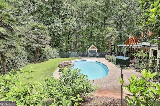 159 May Ln, Zebulon, GA 30295 - view of pool with a patio area, a gazebo, a fenced in pool, a fenced backyard, and an outdoor fire pit