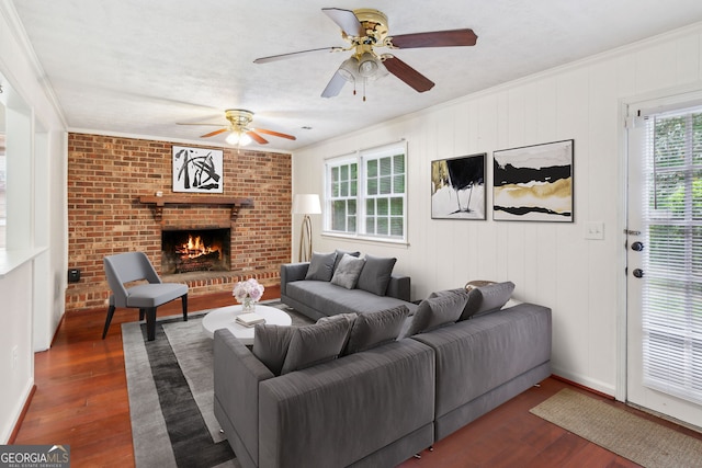3240 Corktree Trl, Stonecrest, GA 30038 - living room with plenty of natural light, ceiling fan, wood finished floors, and a fireplace