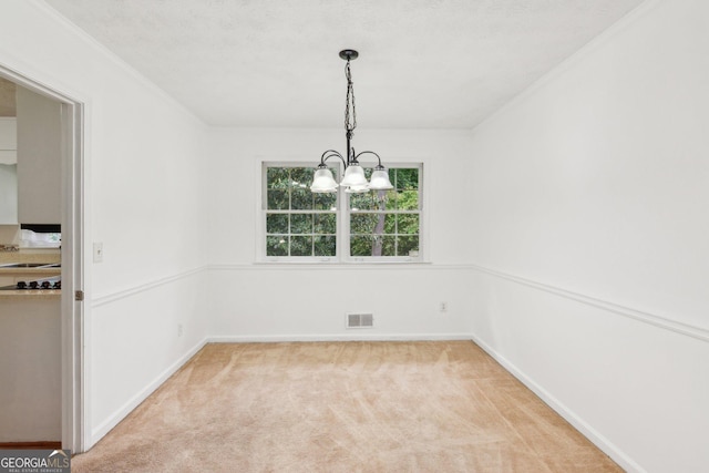 3240 Corktree Trl, Stonecrest, GA 30038 - unfurnished dining area with visible vents, baseboards, a notable chandelier, and light colored carpet