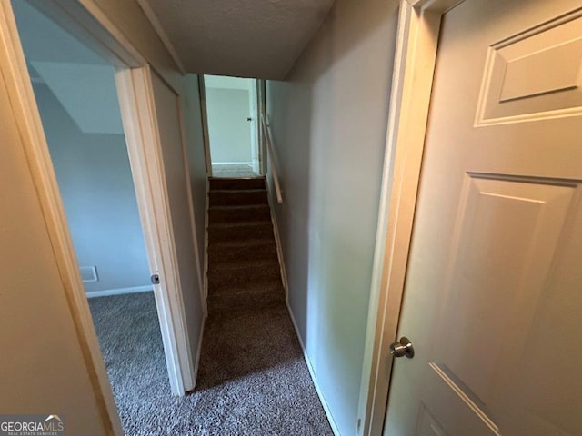 2036 Countydown Ln, Stone Mountain, GA 30088 - stairs with carpet floors, a textured ceiling, and baseboards