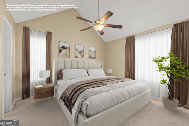 bedroom with light colored carpet, baseboards, and multiple windows
