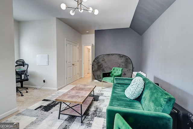 5601 Savannah River Rd, Atlanta, GA 30349 - living room with an inviting chandelier, baseboards, and light colored carpet