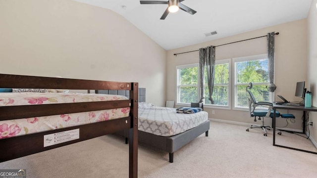 1155 Hampton Oaks Dr, Alpharetta, GA 30004 - bedroom featuring visible vents, baseboards, ceiling fan, carpet, and vaulted ceiling