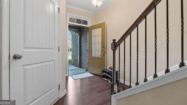 1155 Hampton Oaks Dr, Alpharetta, GA 30004 - foyer with stairs, ornamental molding, and dark wood-type flooring