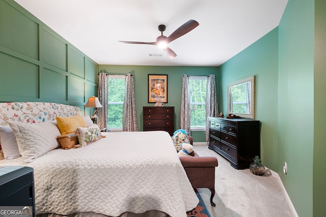 109 Aspen Way, Dallas, GA 30157 - bedroom featuring baseboards, ceiling fan, visible vents, and light colored carpet