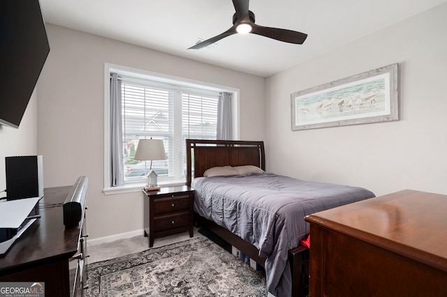 109 Aspen Way, Dallas, GA 30157 - bedroom featuring light carpet, baseboards, and a ceiling fan