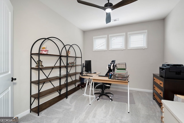109 Aspen Way, Dallas, GA 30157 - office with carpet, visible vents, baseboards, and a ceiling fan