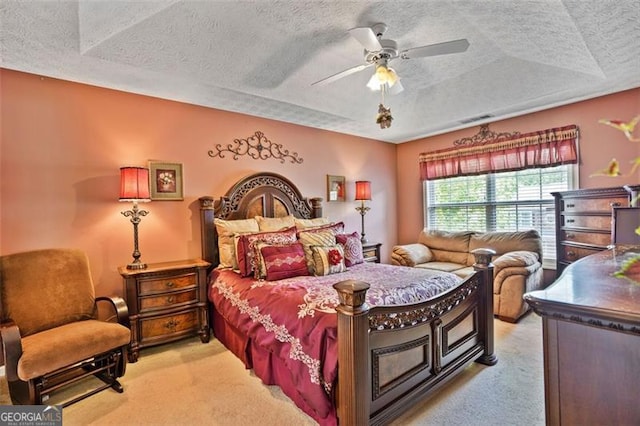 238 Diamond Valley Pass, Canton, GA 30114 - bedroom featuring ceiling fan, light carpet, a textured ceiling, and visible vents