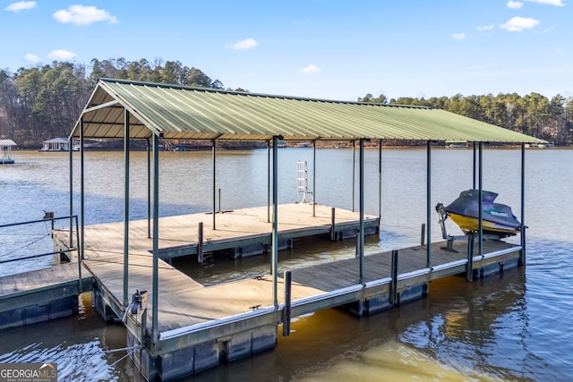 dock area featuring a water view