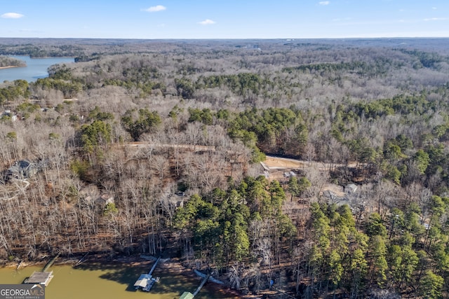 aerial view with a view of trees and a water view