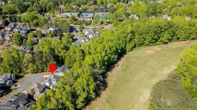 bird's eye view featuring a residential view and golf course view