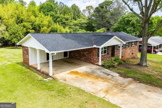 6213 Cherry Ln, Douglasville, GA 30134 - view of front of property with roof with shingles, a carport, concrete driveway, and a front yard