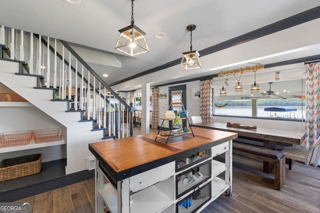 1601 Arrowhead Rd, Greensboro, GA 30642 - bar with plenty of natural light, wood finished floors, and stairway