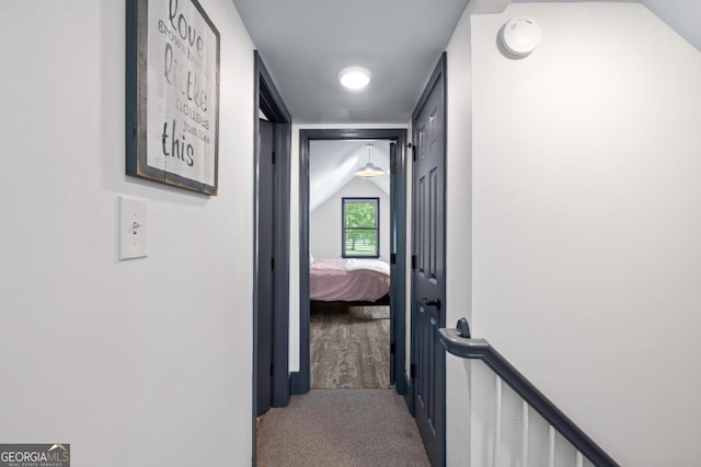 1601 Arrowhead Rd, Greensboro, GA 30642 - corridor featuring an upstairs landing, carpet flooring, and lofted ceiling