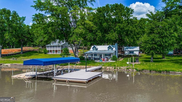 1601 Arrowhead Rd, Greensboro, GA 30642 - view of dock featuring a lawn, a water view, and boat lift