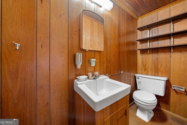 3011 Refuge Rd, Jasper, GA 30143 - bathroom featuring toilet, wood walls, a sink, and wood ceiling