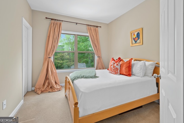 bedroom with baseboards and carpet flooring